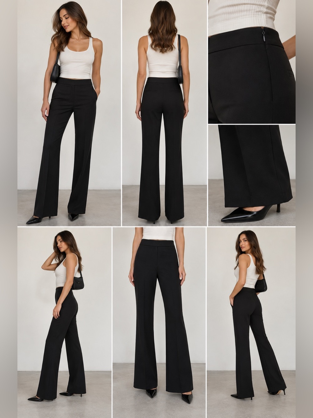 Theory Black Flare Bootcut Pants Size 4 Long 35” Inseam Side Zip Trousers